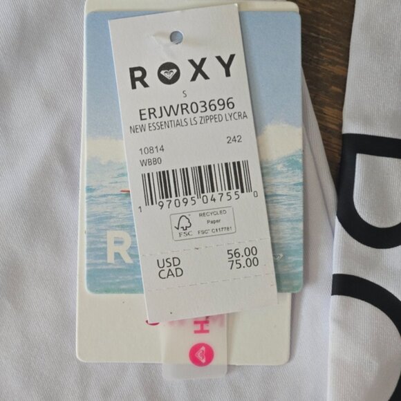 ROXY New Essentials LS Zipped Rashguard Small | White Long Sleeve Swim Shirt NWT - Picture 3 of 5
